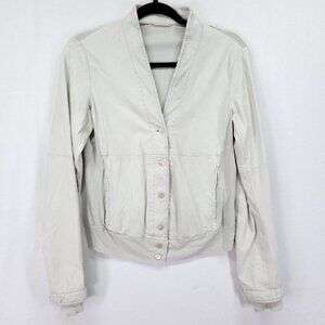 Brogden Lambskin Leather Jacket Size Medium 44 Gray Button Front Cotton Panel